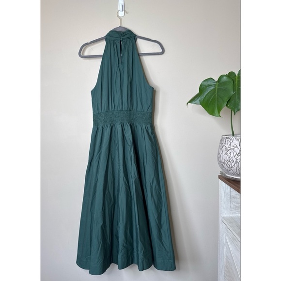 Veronica Beard Kinny Smocked Cotton Blend Midi Dress Size 10 Forest Green - Picture 4 of 8